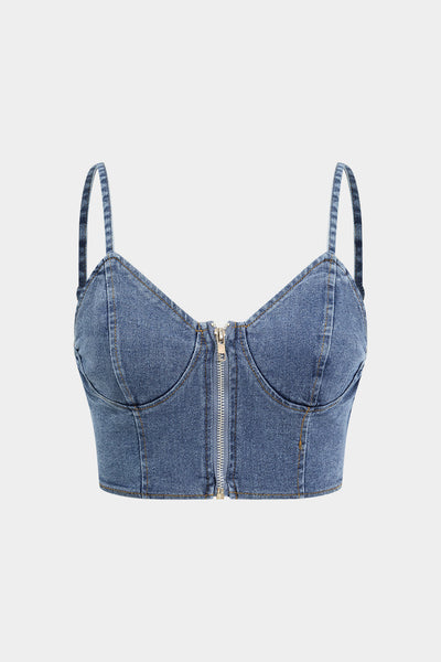 Romia - Ensemble bustier en denim et pantalon plissé en chiffon