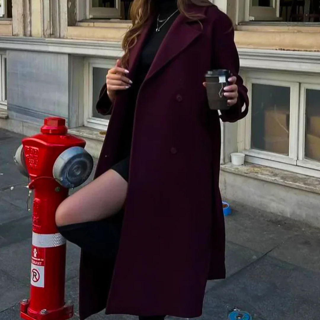 MERONE – MANTEAU CLASSIQUE ÉLÉGANT ROUGE BORDEAU