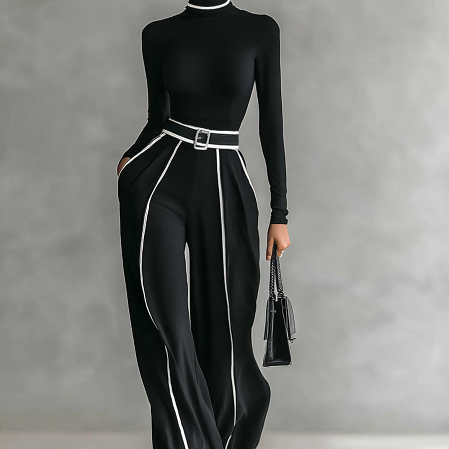 CAMILLE – ÉLÉGANCE À COL MONTANT ET PANTALON LARGE