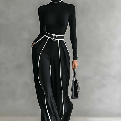 CAMILLE – ÉLÉGANCE À COL MONTANT ET PANTALON LARGE