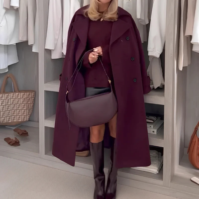 MERONE – MANTEAU CLASSIQUE ÉLÉGANT ROUGE BORDEAU