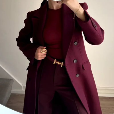 MERONE – MANTEAU CLASSIQUE ÉLÉGANT ROUGE BORDEAU