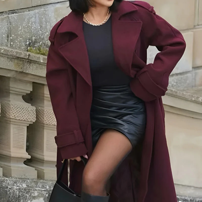 MERONE – MANTEAU CLASSIQUE ÉLÉGANT ROUGE BORDEAU