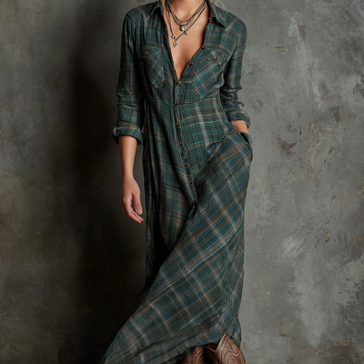 ÉLISE – ROBE LONGUE À RAYURES AVEC COL