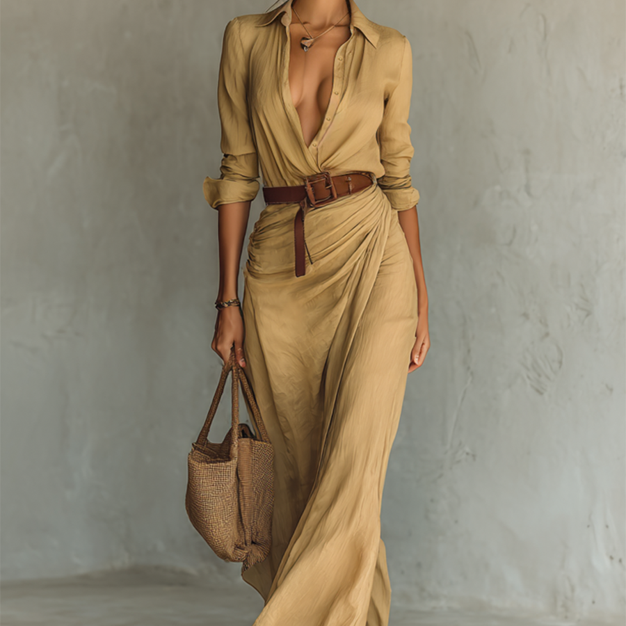 CLÉMENCE – ROBE MAXI LONGUE AVEC COL ET CEINTURE