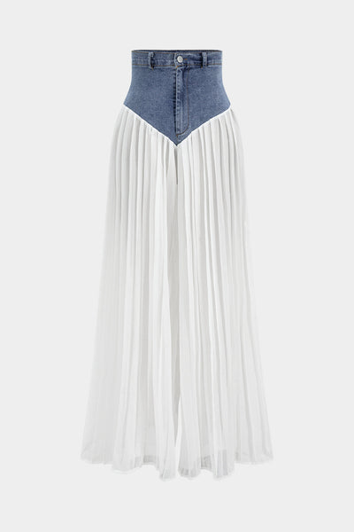 Romia - Ensemble bustier en denim et pantalon plissé en chiffon