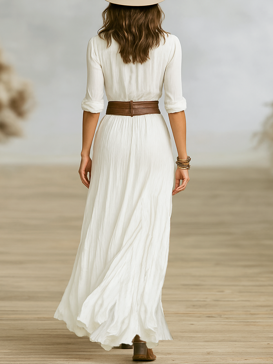 AURORE - ROBE LONGUE FEMME EN COTON ET LIN AVEC COL RÉVERSIBLE