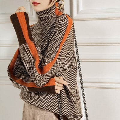 ELEANOR - PULL À COL ROULÉ EN CHEVRONS DE LUXE