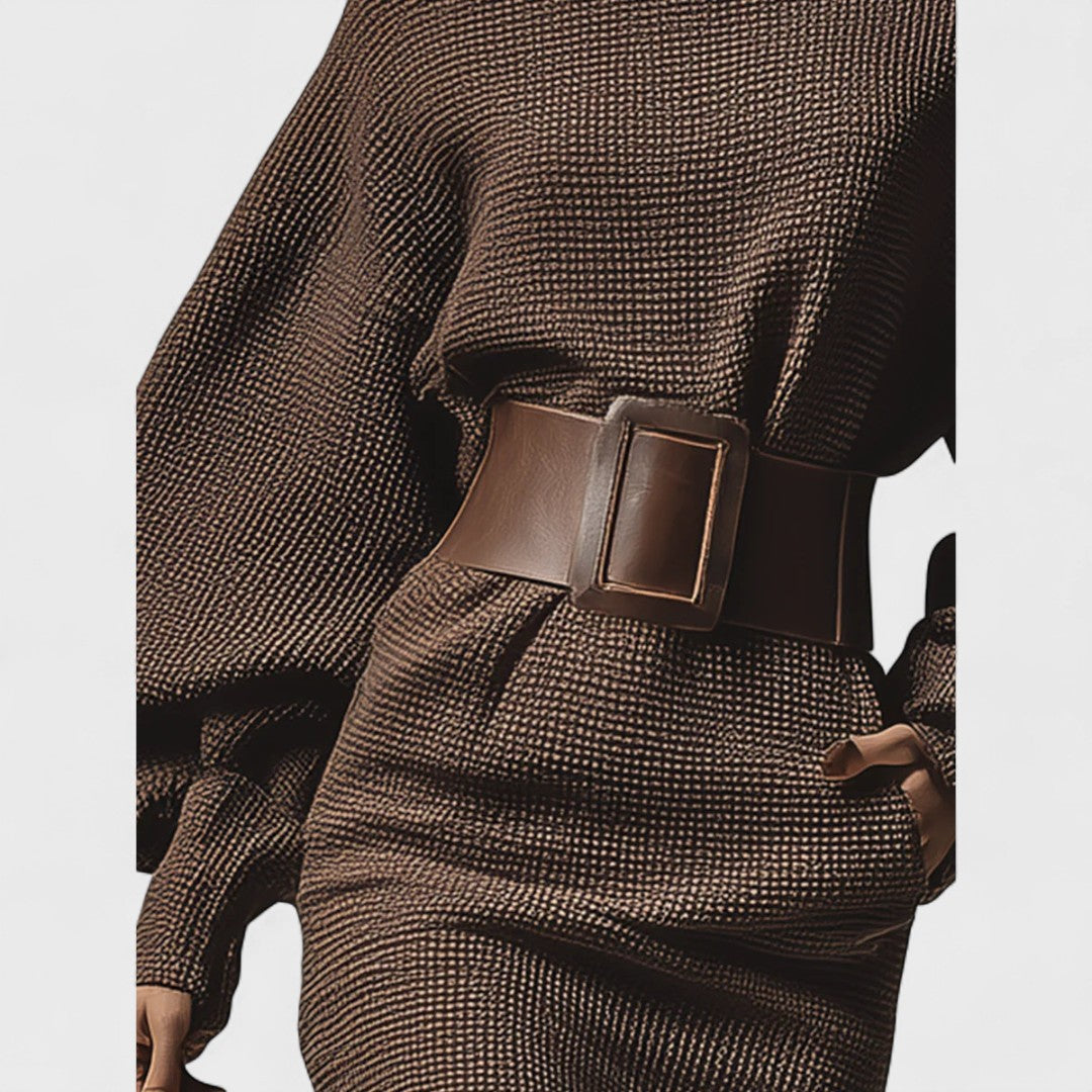 CLÉA - ROBE COURTE EN MAILLE ÉLÉGANTE AVEC CEINTURE STRUCTURÉE