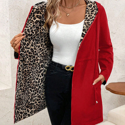 AVELINE – MANTEAU RÉVERSIBLE À CAPUCHE LÉOPARD