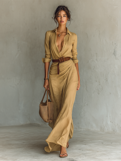 CLÉMENCE – ROBE MAXI LONGUE AVEC COL ET CEINTURE