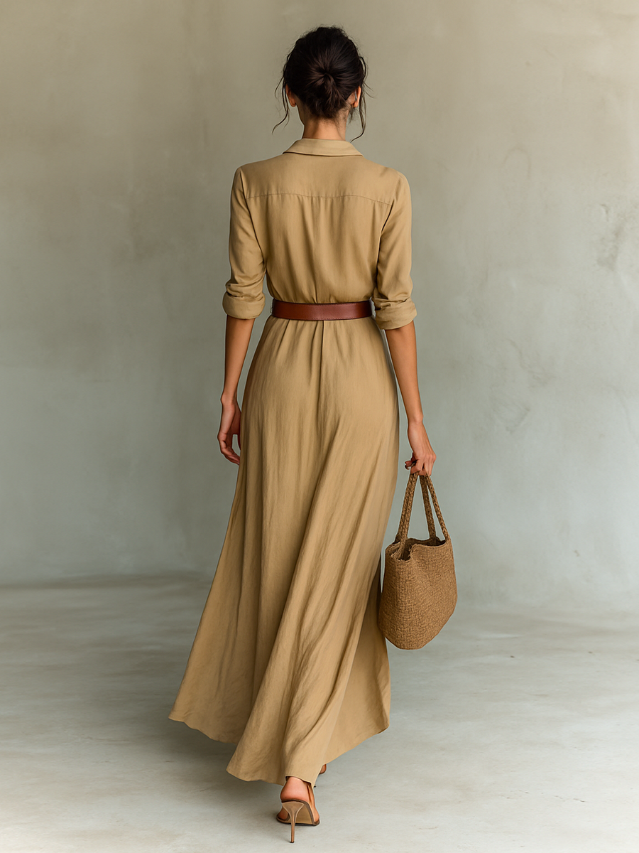 CLÉMENCE – ROBE MAXI LONGUE AVEC COL ET CEINTURE