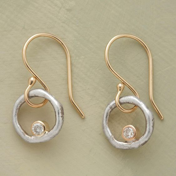 Boucles d'oreilles vintage en or et argent avec zirconia