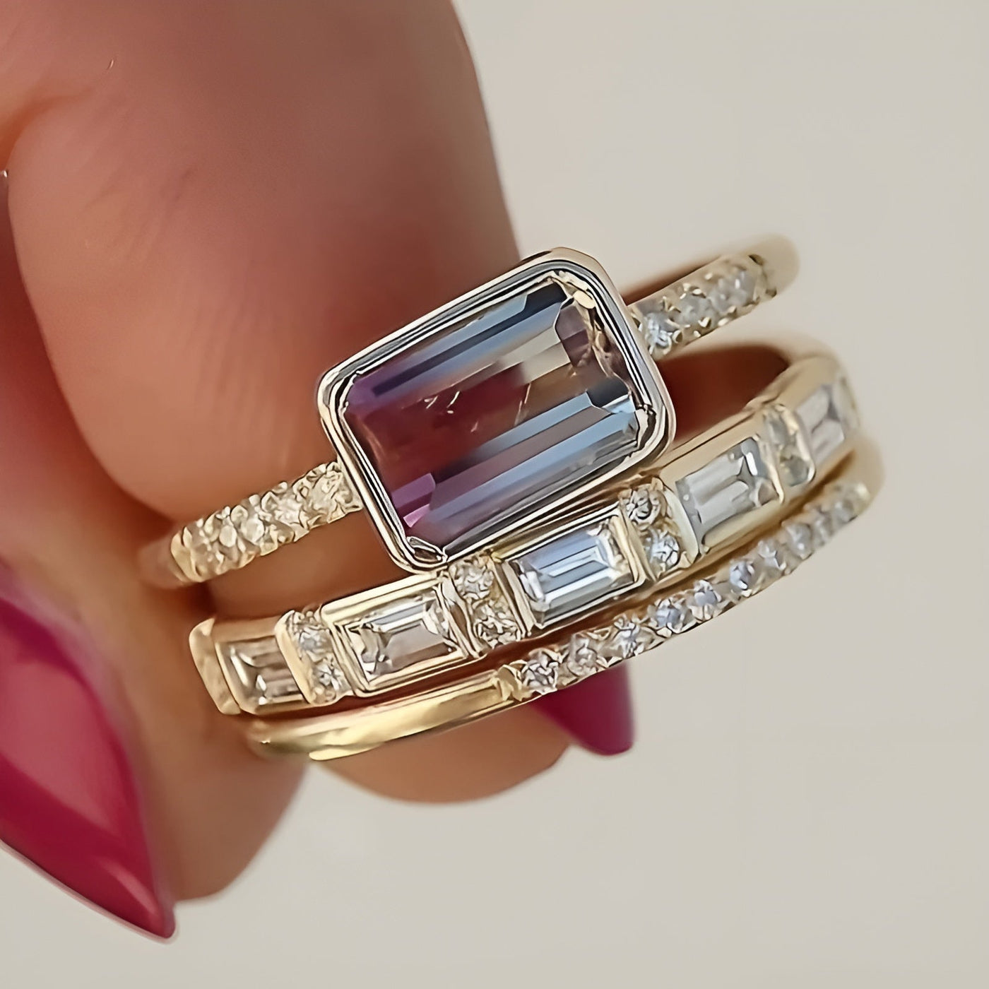 Ensemble de bagues en verre poli