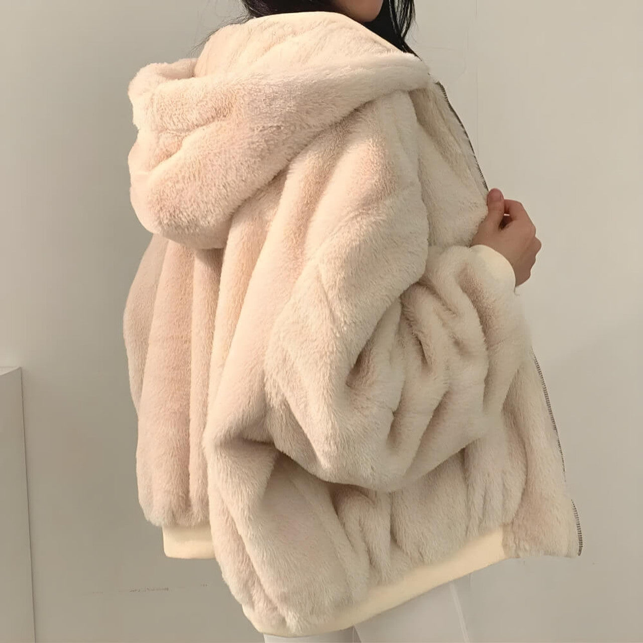 VESTE À CAPUCHE RÉVERSIBLE EN LAINE TEDDY