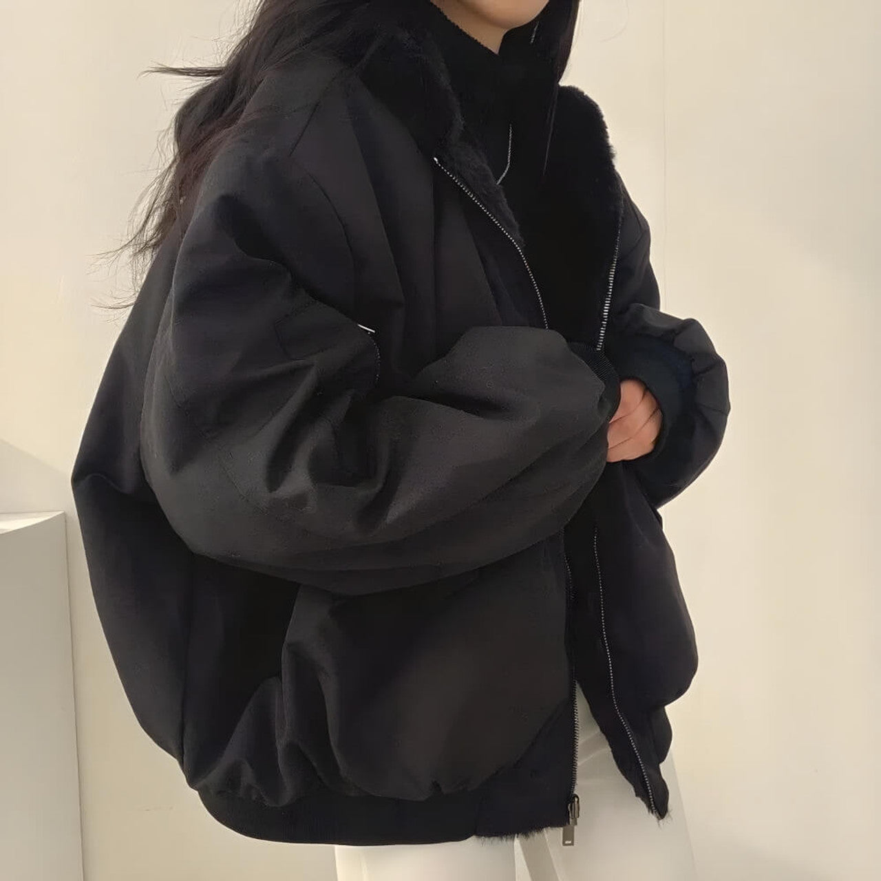 VESTE À CAPUCHE RÉVERSIBLE EN LAINE TEDDY