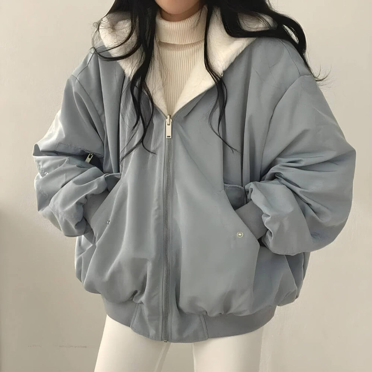 VESTE À CAPUCHE RÉVERSIBLE EN LAINE TEDDY