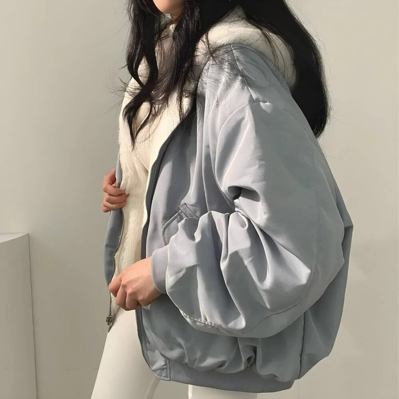 VESTE À CAPUCHE RÉVERSIBLE EN LAINE TEDDY