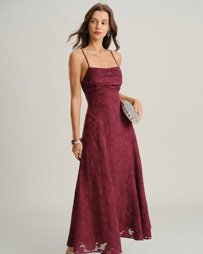 Robe longue en jacquard rouge vin